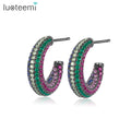 LUOTEEMI Popular Earing Colorful CZ New Zirconia Zircon Cuff Korean Fashion Designer Elegant Punk Hoop Earrings