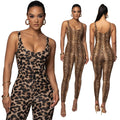 Fashionable Women's Halter One Piece Jumpsuit New Ladies' Nightclub Leopard/Snake Print for Fitness Big U-Neck Designed Ladies
