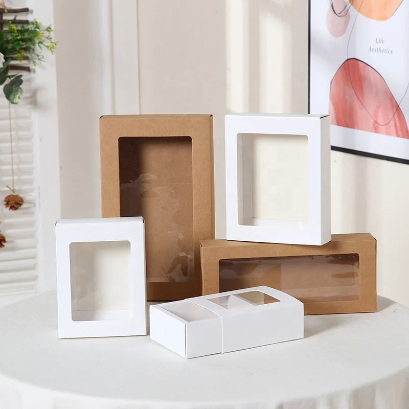 Custom square Gift Packaging Kraft Cardboard Paper Box with clear Window Front
