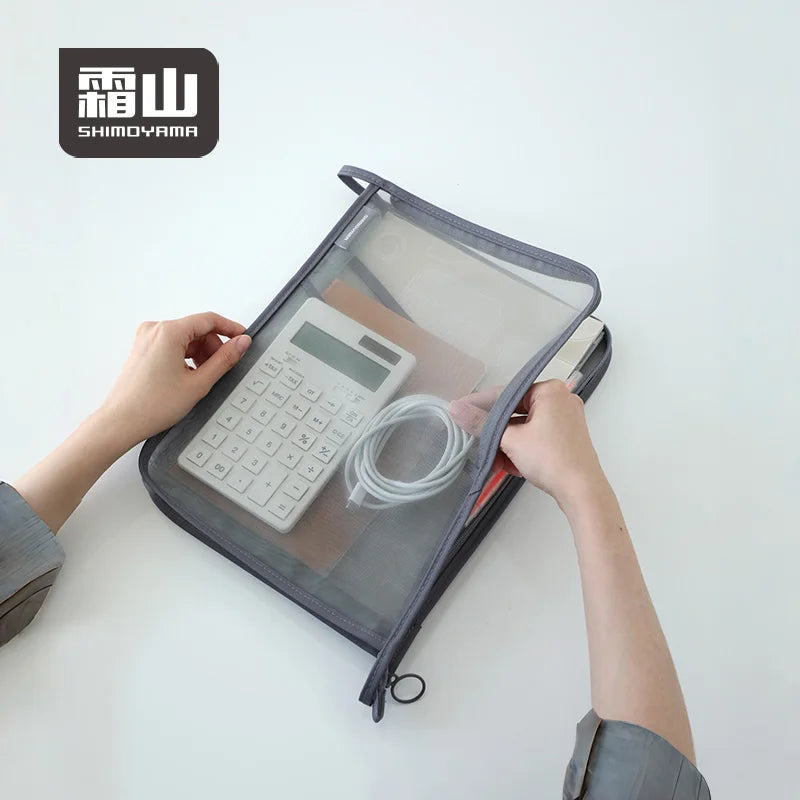 SHIMOYAMA File Storage Bag Durable A4 Paper Nylon Mesh ID Storage Tote Bag Office Organizer Travel Tote Bag