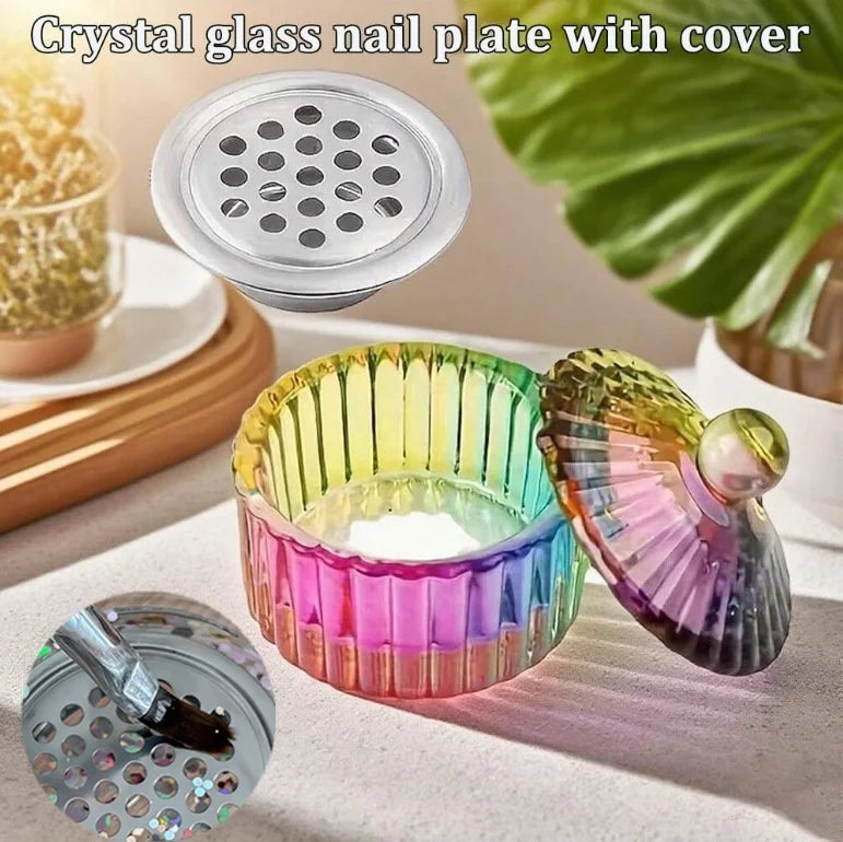 New Colorful Glass Crystal Storage Jars Dappen Dish Nail Tools Wash Cup with Cover Nail Crystal Liquid Powder Cup