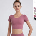 Wholesale Custom Nylon Yoga Sports Bras Quick Dry Crop Top Active Plus Size Short Sleeve Sexy Women's Fitness Clothing Knitted