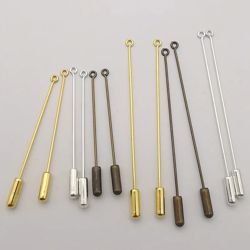 Xuchi Brass Brooch Stick Pin 50mm DIY Handmade Long Needle Eye Pin for Lapel Scarf Hat Safety Pins Stopper End