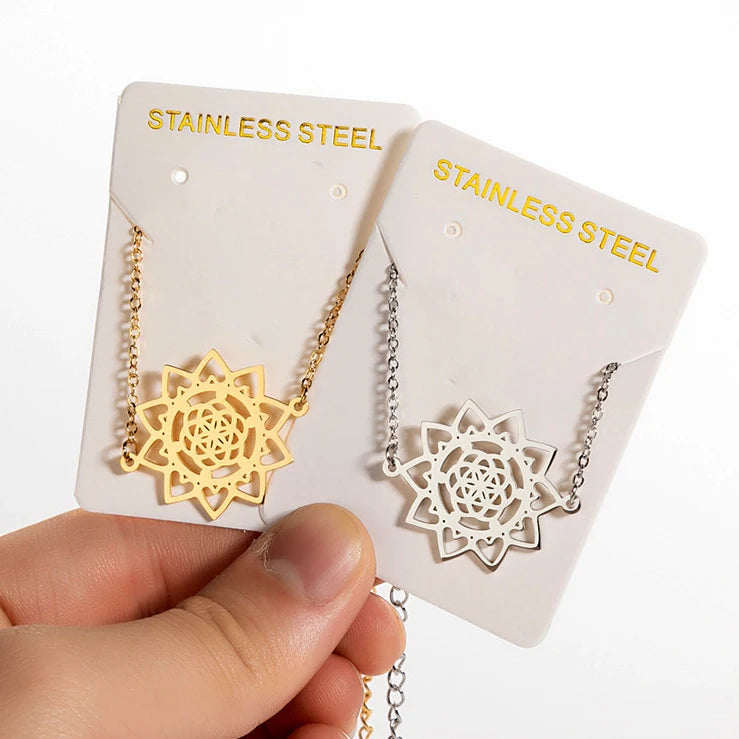 Lucky Non Tarnish Silver 18K Gold Plated Stainless Steel Good Karma Charm Mandala Flower Bracelet Jewelry For Women