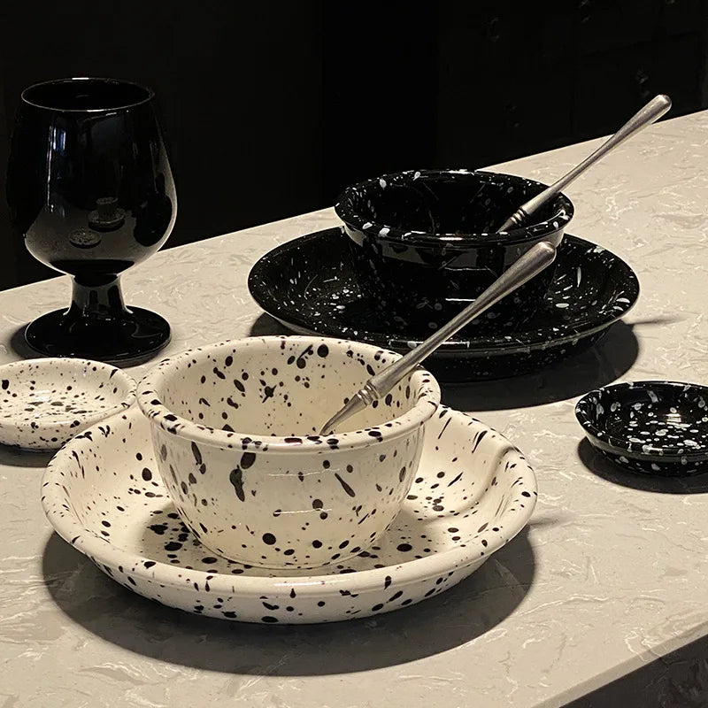 Japanese Ins Style Retro Irregular Splash Ink Spot Tableware High Value Ceramic Plate