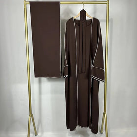 3 Pieces Abaya Set Ramadan Eid Jazz Crepe Kimono Inner Dress Hijab With Free Belt Islamic Clothing Dress for Muslim Women