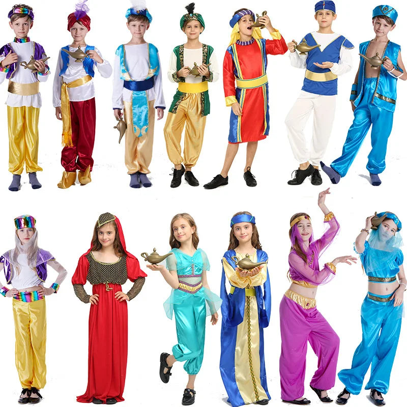 Children Qatar Prince Princess Cosplay Costume Fashion Prince Dubai United Arab Emirates Performs Costume Arab Aladdin Clothes