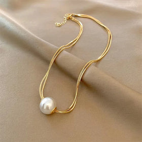 Wholesale No Fade Titanium Steel Chain Simple Double-Layer Freshwater Pearl Pendent Necklaces