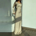 Women White Round Neck Long Sleeve Solid Color Lady Elegant Spring Autumn Lazy Wind Lace up Waist Long Dress