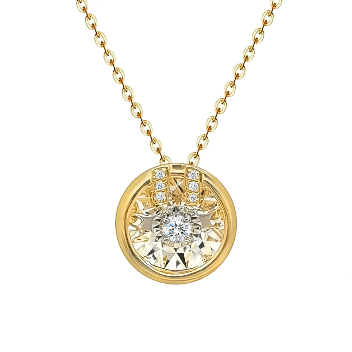Simple Style 18K Real Yellow Gold Necklace with Diamond Pendant Trendy Chain for Women for Wedding or Gift