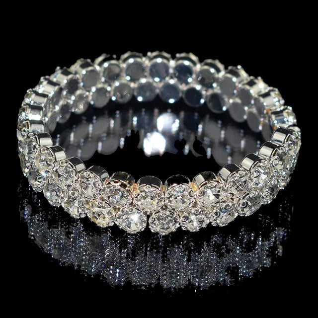 Pulseira De Strass Two Row Crystal Bracelet Rainbow Bridal Adjustable Crystal Rhinestone Cuff