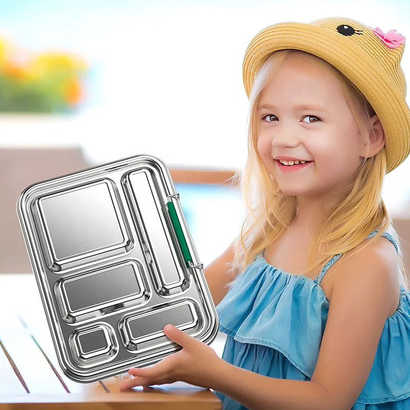 AOHEA Eco-Friendly Stainless Steel Bento Lunch Box with 5 Compartments for Adults and Kids