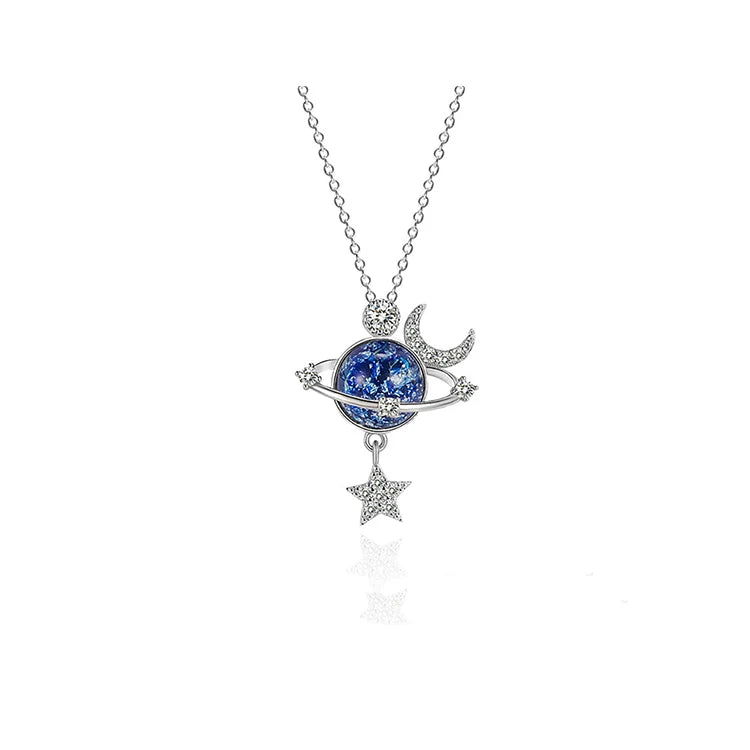 Light Luxury Star Moon Zircon Space Star Universe Planet Pendant Choker Earth Necklace for Daughter