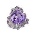925 Silver Natural Amethyst Flower Ring Exquisite Rhodium-Plated Trendy Gemstone Ring for Women's Daily Wear and Wedding