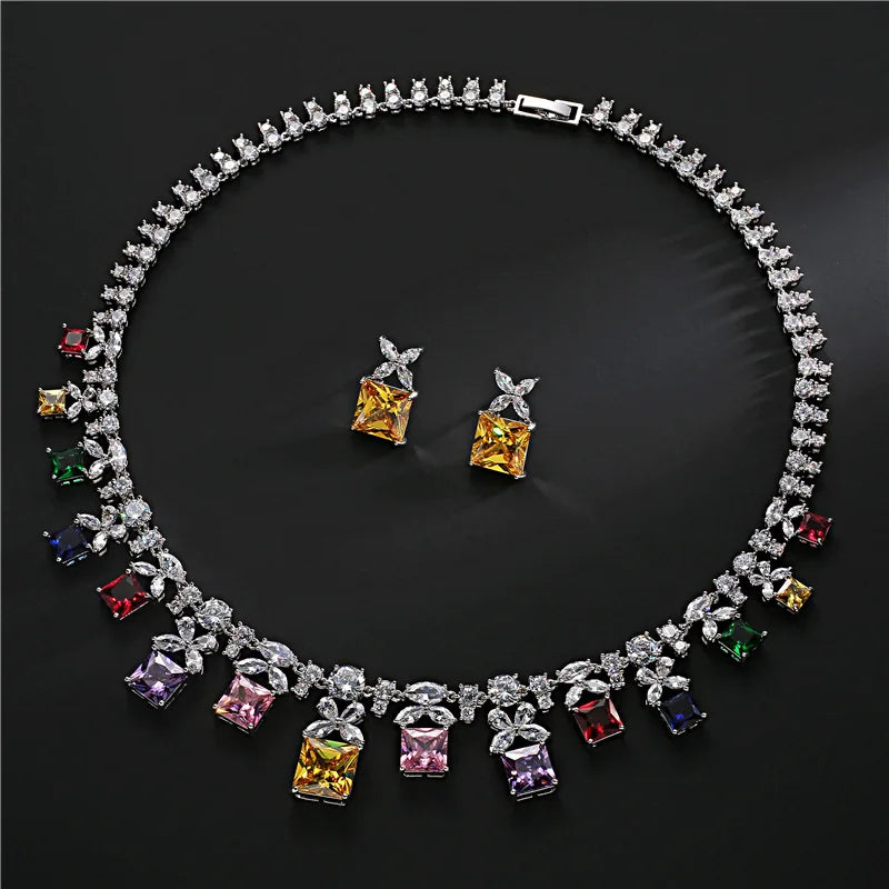 Simple and Exquisite Zircon Necklace Earrings Set Bridal Jewelry Wedding Dress Accessories Banquet Jewelry Set