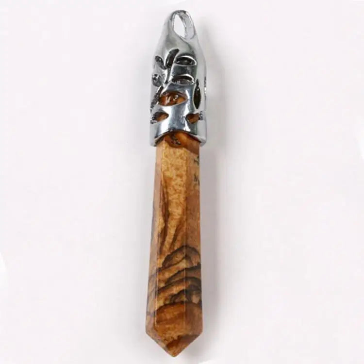 2026 Wholesale Chakra Reiki Spiritual Opal NecklaceCrystal Point Picture jasper Healing Crystal Pendulum Necklace crystal stone