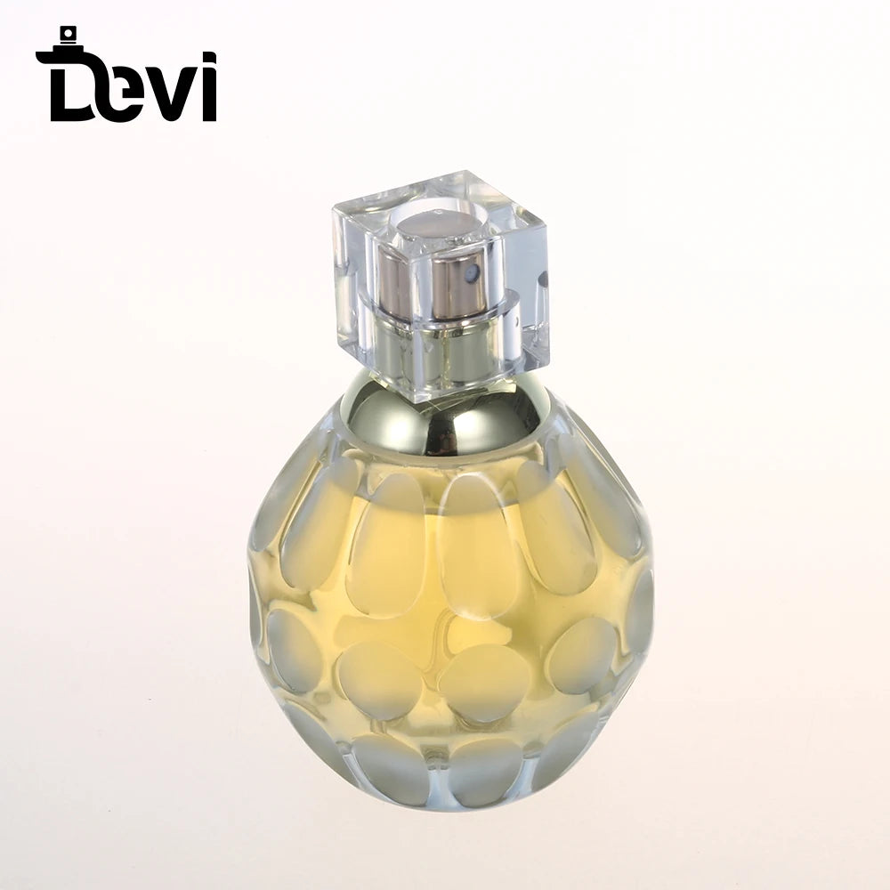 Devi Promotional Price Discounts 50ml Glass Perfume Bottle with Pump Sprayer Hot Stamping Luxury Carton