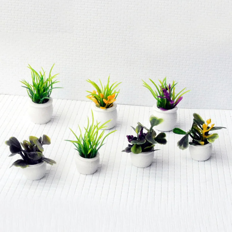 3-5cm Mini Potted Landscape Flower Pot Flowers Green Plant Artificial Plastic Miniature Architectural Ho Scale Model Train Tree