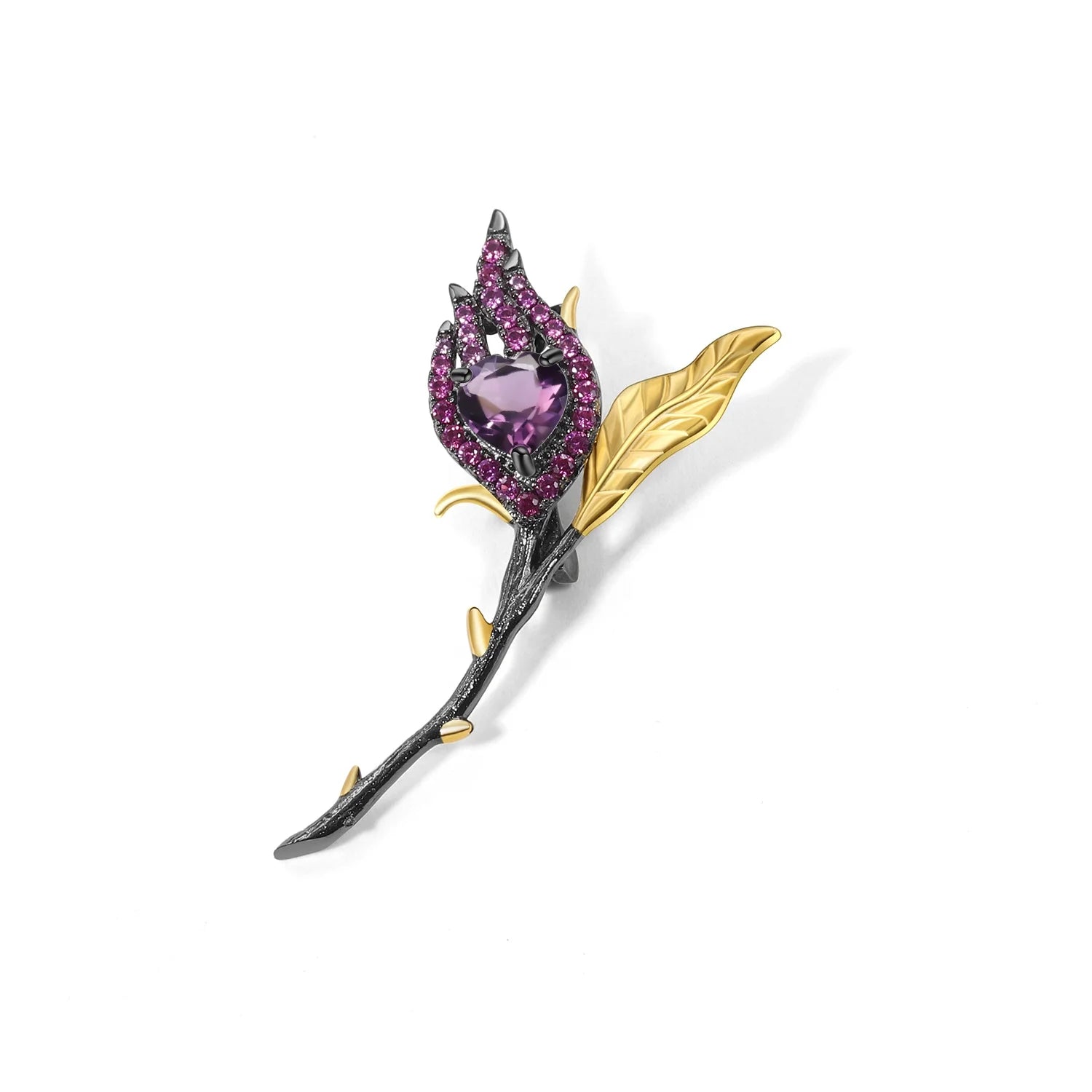Abiding Leaf Flower Brooch Sets Pins Heart Shape Butterfly Luxury Jewelry Birthstone Amethyst Natural Gemstone Jewelry