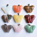Healing Crystal Rose Quartz Stone Blue Spot Jasper Butterfly Charm Pendant Green Jade Butterfly Necklace Women Jewelry