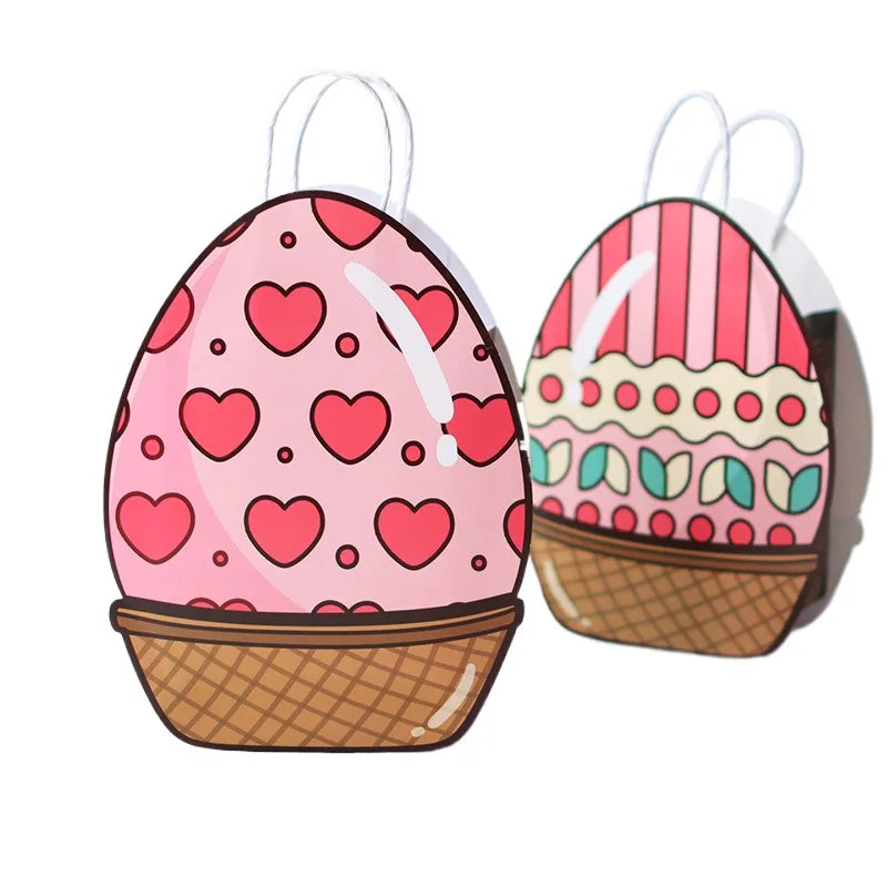 Eco-Friendly Creative Egg-Shaped Easter Chocolate Gusset Bag Classic Style Kraft Paper Gift Bags with Digital Printing