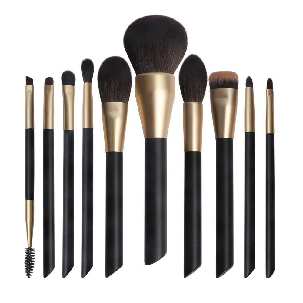 10 Pcs Dual Ended Synthetic Hair Custom Logo Eco Friendly Cosmetic Brushes Black Makeup Brush Set Vegan Luxury