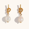 Dingran Bridal Jewelry Fresh Water Pearl Knot Stud Earrings Gold Plated Stainless Steel Drop Earrings