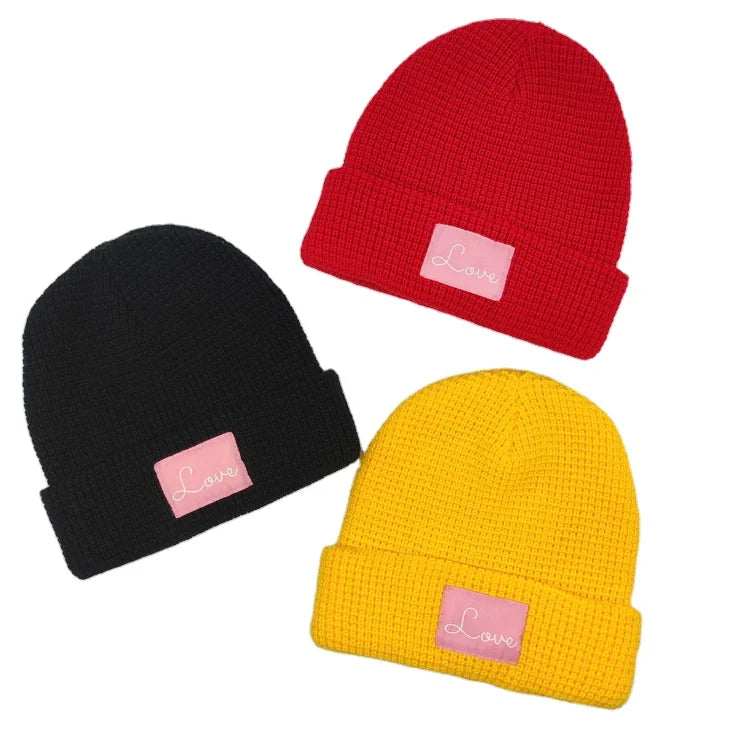 Design Your Own Classic Warm Beanies Waffle Hat With Custom Patch Label