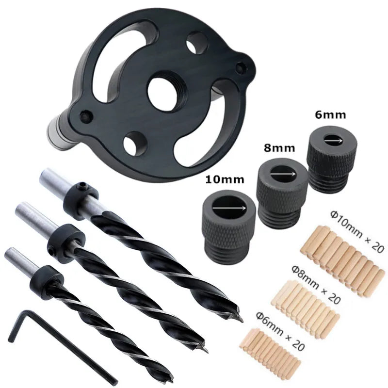 Vertical Pocket Hole Jig Woodworking Tools 6/8/10mm Hole Puncher Locator Self-Centering Drill Guide Kit for Wood