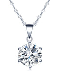 Simple Six-prong Stone studded S925 Sterling Silver Pendant for Women With 45 cm Water-wave Chain