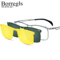 Borregls Pure Titanium Glasses Frame Men 2025 New Square Magnet Clip up Optical Eyeglasses With Polarized & Night Vision Lens