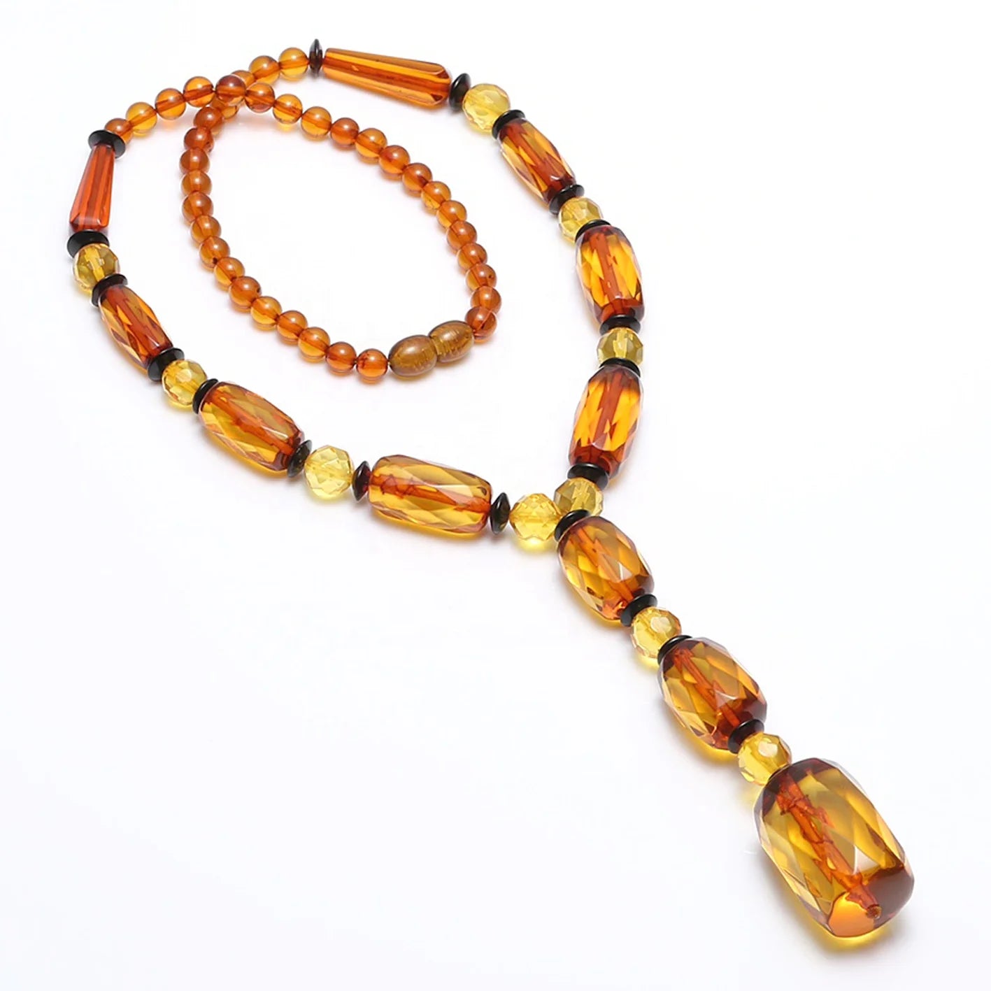 Natural Faceted Amber Beads Necklace Pendant Choker Vintage Amber Color Necklace Jewelry for Her