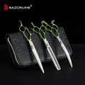 Pet Grooming Scissors Set Leather Case Silver Green Eco-Friendly Stainless Steel Scissors Offset Handle for Dog Hair Cleaning