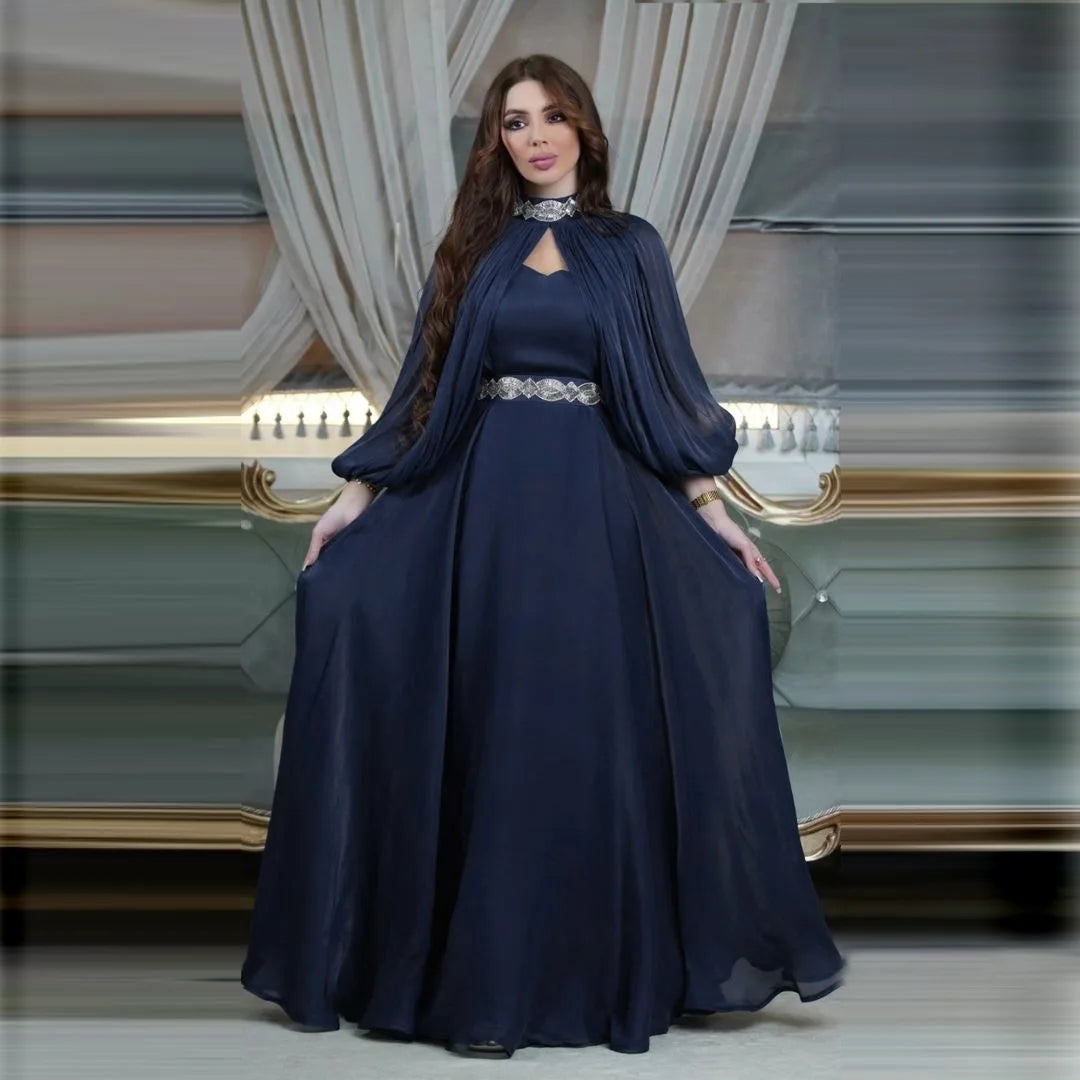 2023 New Design Middle Eastern Muslim Women's Two-piece Set of Hot Diamond Bright Silk Fashionable Satin Robe