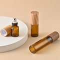 Custom logo Empty Small Sample Mini Wooden Lid Travel Perfume Roller Glass Shimmer Body Oil 10 ml Roll on Bottle