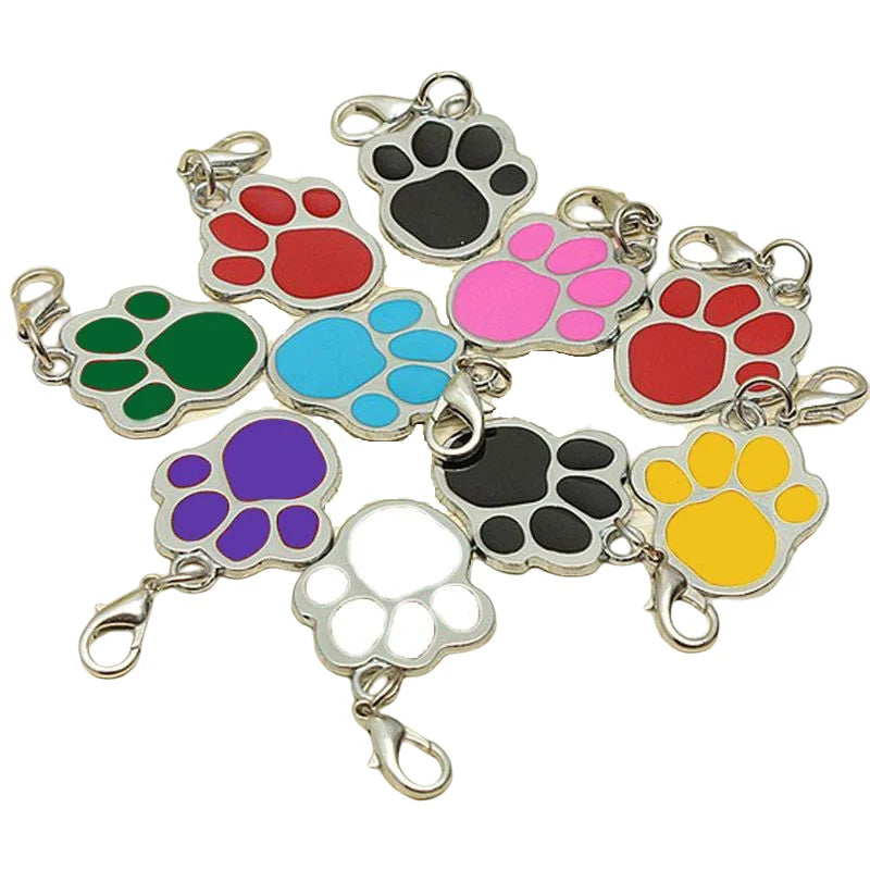 Wholesale Custom Made Stainless Steel 8-Color Dog Tag Footprint Pet Identity Tag Collar Accessory Pendant Dog Paw ID Tag