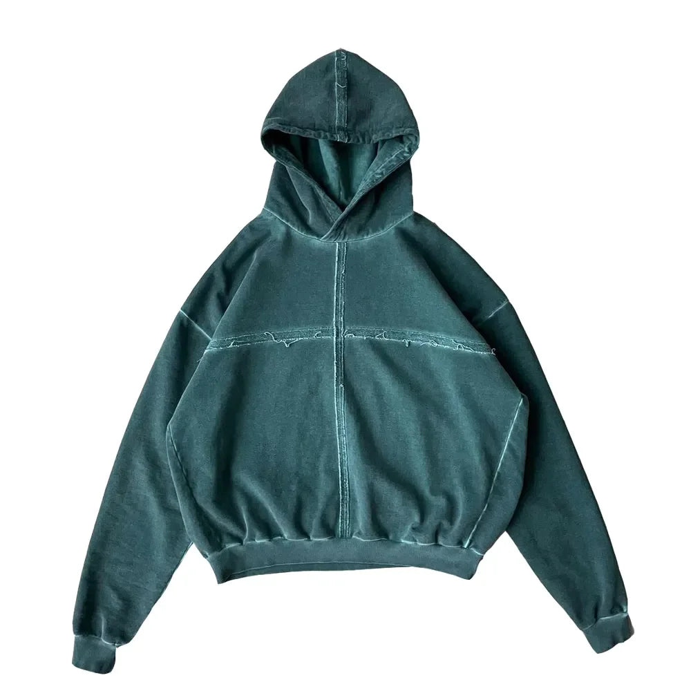 Cut and Sew Garments Acid Wash Distressed Hoodies Cover Stitching Hoodie Custom Oversized Hoodies