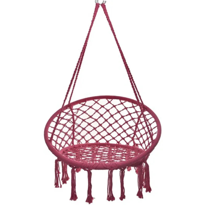 Round Macrame Hanging Chair with Black/White Cotton Rope Hammock Swing for Garden Made of Cotton
