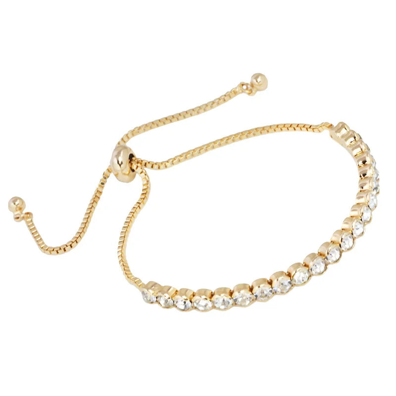 Wholesale Fashion Brass Cuff Round Cut Crystal Diamond Sparkling Adjustable Half Gold Plated Tennis Bracelets