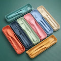 Practical Tableware Reusable Camping Utensil Set Ultralight Wheat Straw Camping Spoon Fork with Case Plastic Travel Utensils