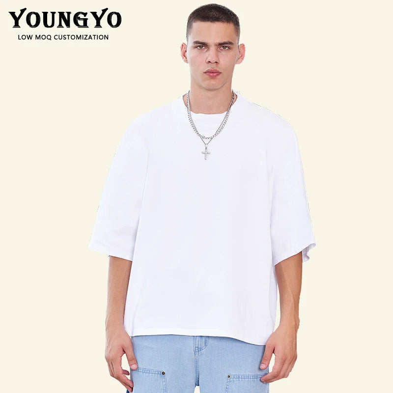 Fashion Summer Oversized Boxy Fit Full Cotton Men's T-shirts Custom Casual Short Sleeve Crew Neck T-shirts for Men