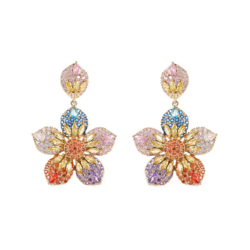 DUYIZHAO Fashion Jewelry Exquisite S925 Sterling Silver Needle Colorful Cubic Zirconia Sunflower Drop Earrings for Women Gift