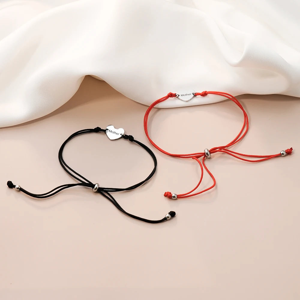 Hot Adjustable Handmade Family Bracelet Black and Red String Mother Daughter Bracelet Set