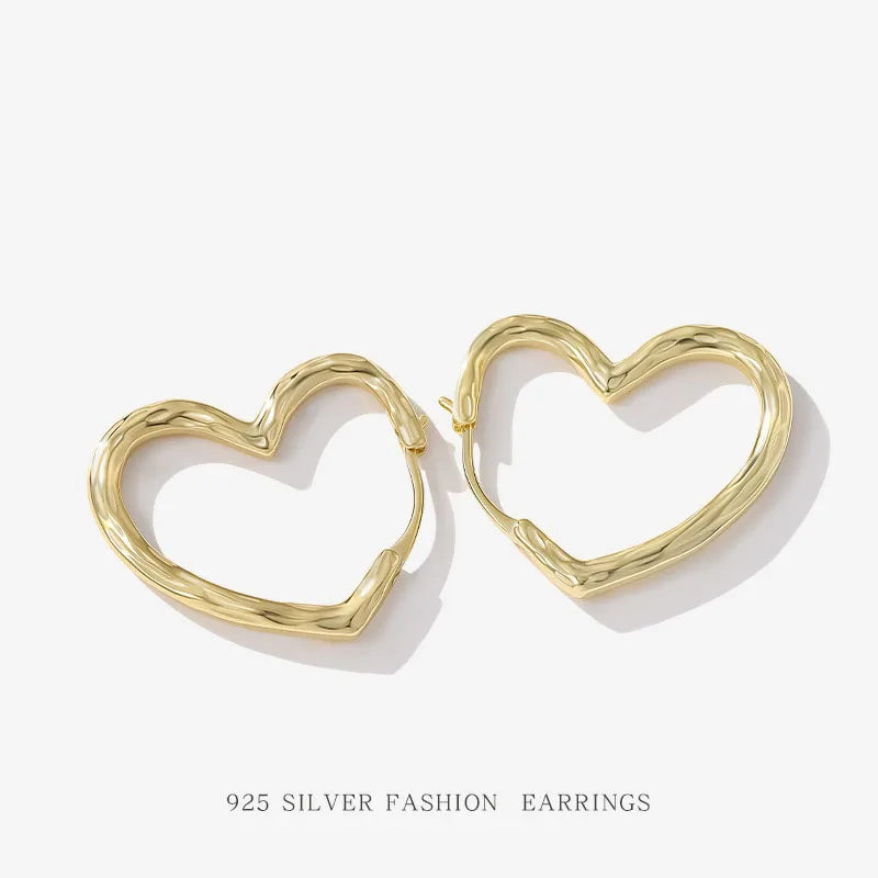 Trendy 18k Gold Plated 925 Sterling Silver Huggie Earrings Micro Insert Irregular Heart Design for Women-Wedding Party