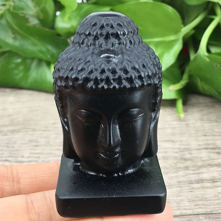 DIY Home Decoration Bulk Wholesale Nature Healing Stones Carved Crystal Black Obsidian Buddha Head for Crafts