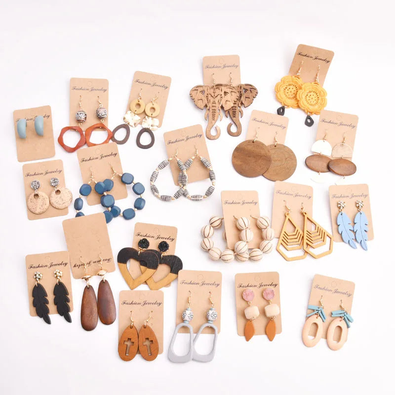 New Fashion Metal Geometric Earrings Wood Resin Jewelry Earrings for Women
