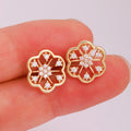 Trendy Vintage Brass Stud Earrings with Gold Plating Flower Zircon Fashion Jewelry for Religious and Anniversary Occasions