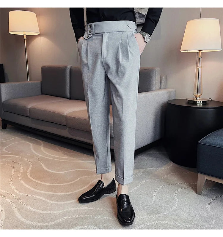 Casual Pants Men's Draping Straight Leg High Waist Trousers Curled Italian Men's Solid Pants