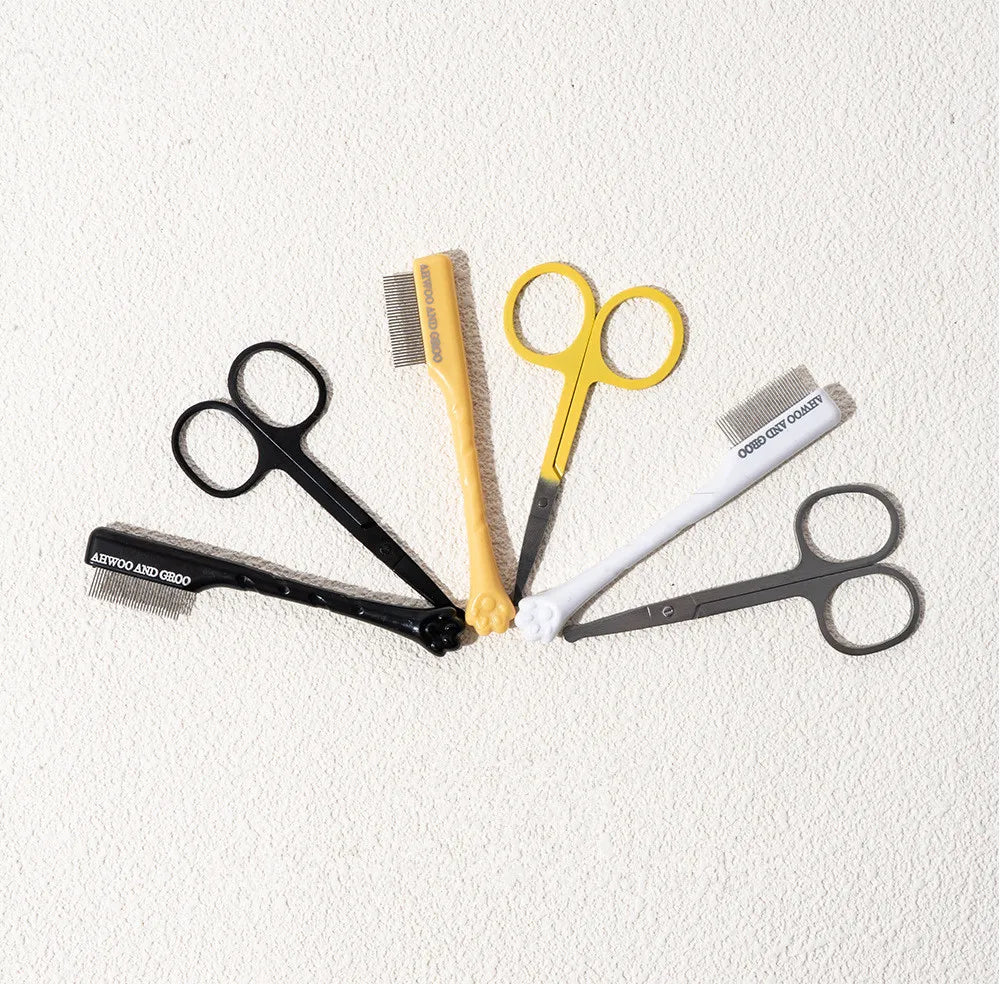 Pet Eye Cleaning Brush Set Comb and Scissors Tear Trace Facial Cleansing Brush for Cats Dogs Tear Stain Comb