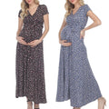 Latest Summer Maternity Wear Pregnancy Dress Floral Comfy Feeding V-Neck Nursing Maxi Wrap Dress